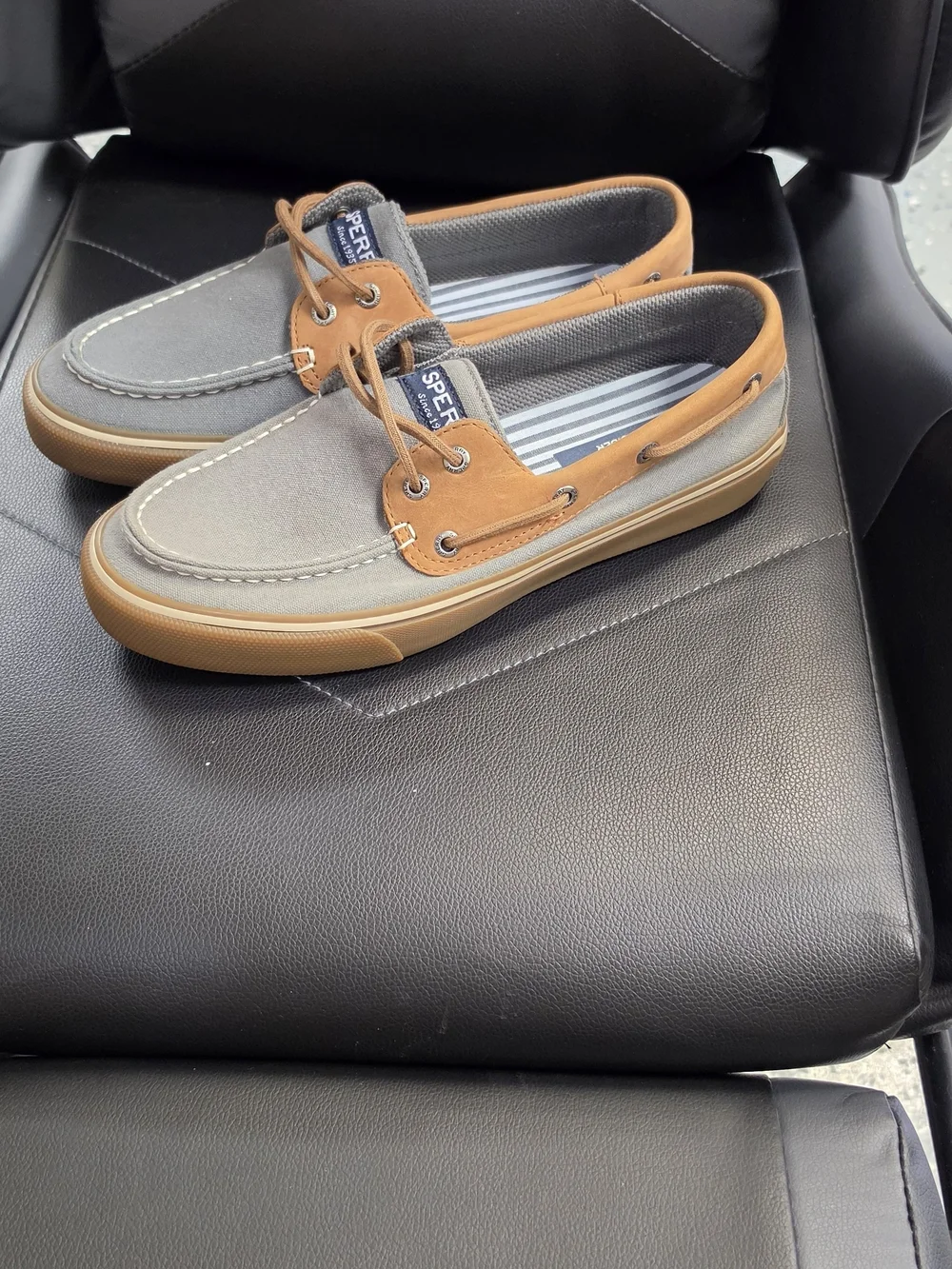 Sperry Grey Canvas and Tan Leather-Trim Men’s Boat Shoes
